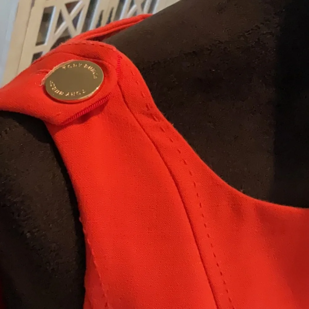Tory Burch orange back zip shift dress, sleeveless, gold hardware, size 10